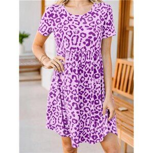 Leopard Print Short Sleeve Casual Dress